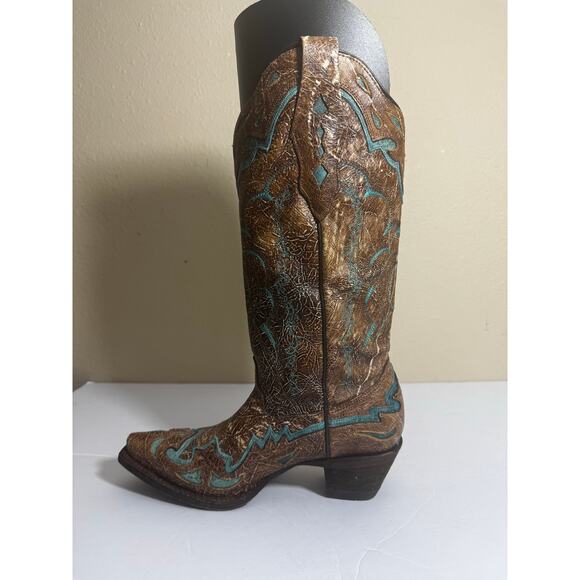 EUC Corral Boots Women's Tan Turquoise Snip Toe Western Cowboy Boots - Size 6M - Picture 5 of 8